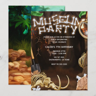 Invitation FÊTE AU MUSÉE Mystère des os de dinosaures Grotte 