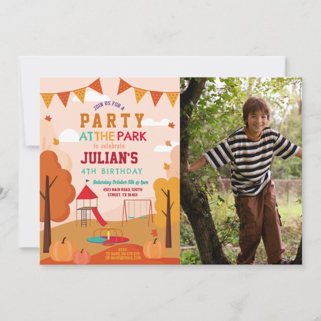 Invitation Fête au parc Anniversaire Automne Automne Pique-ni (Devant)