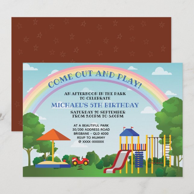 Invitation Fête Au Parc Jeu Coloré Anniversaire (Devant / Derrière)