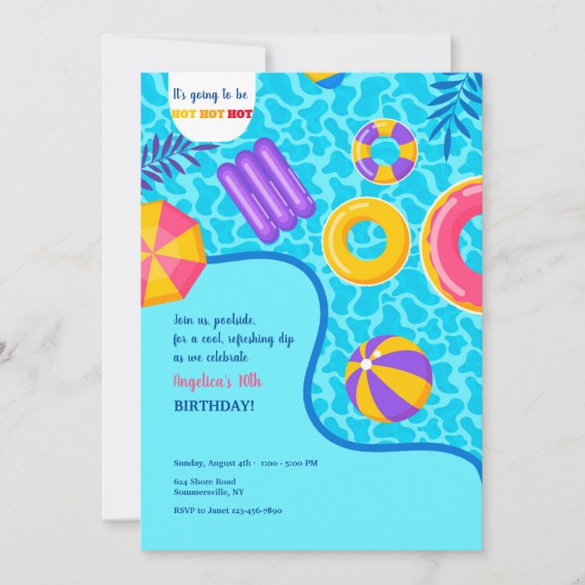 Invitation Fête au Piscine avec Radeaux (Devant)