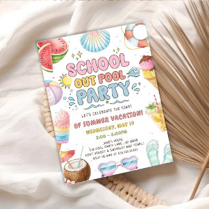 Invitation Fête au Piscine Début des Vacances d'Été Scolaire
