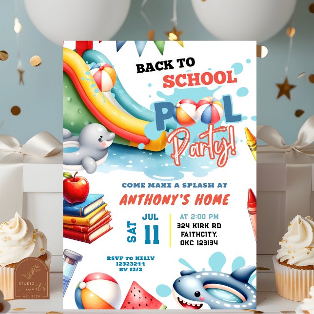 Invitation Fête autour de la piscine pour la rentrée (Créateur téléchargé)