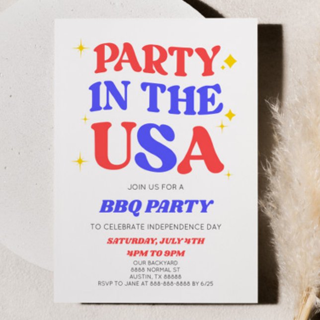 Invitation Fête Aux Etats-Unis 4 juillet Retro BBQ Party (Créateur téléchargé)