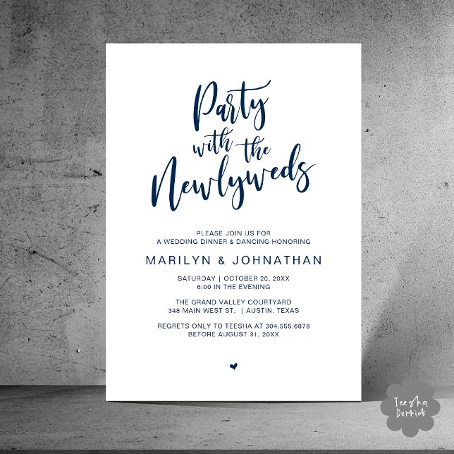 Invitation Fête Avec Les Nouveaux Mariés Dîner Rustique Maria (Party With The Newlyweds Rustic Wedding Dinner Dancing Lunch Brunch Invitation card PDF Navy Blue)
