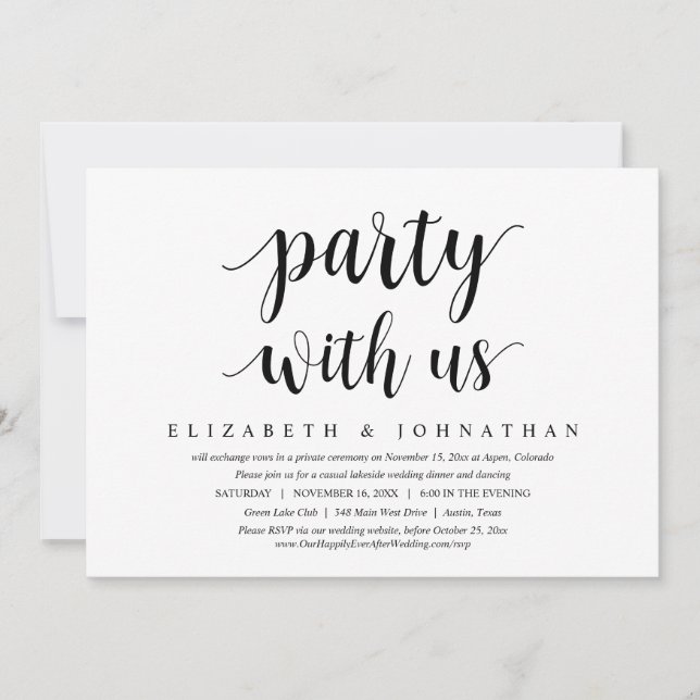 Invitation Fête Avec Nous, Dîner Mariage Elopement Dancing (Devant)