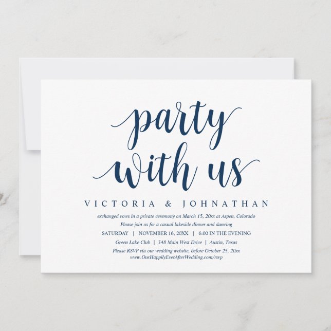 Invitation Fête avec nous, Dîner Mariage Elopement Dancing In (Devant)