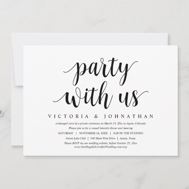 Invitation Fête avec nous, Mariage Intime Dîner Dansant (Devant)