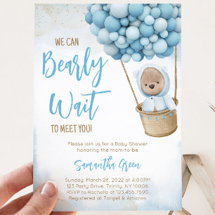 Invitation Fête Baby Shower Ballon Ours Bleu