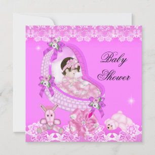 Invitation Fête Baby Shower Fille Mignon Tissu Dentelle Rose 