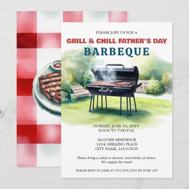 Invitation Fête barbecue Grill and Chill (Devant / Derrière)