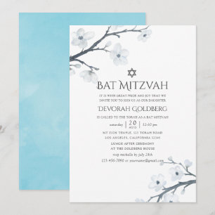 Invitation Fête Bat Mitsva Fleurs de Cerisier