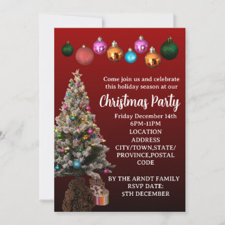 Invitation Fête Baubles de l'arbre de Noël personnalisé