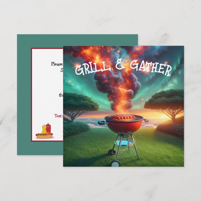 Invitation Fête BBQ Avec Grill Fumeur (Devant / Derrière)