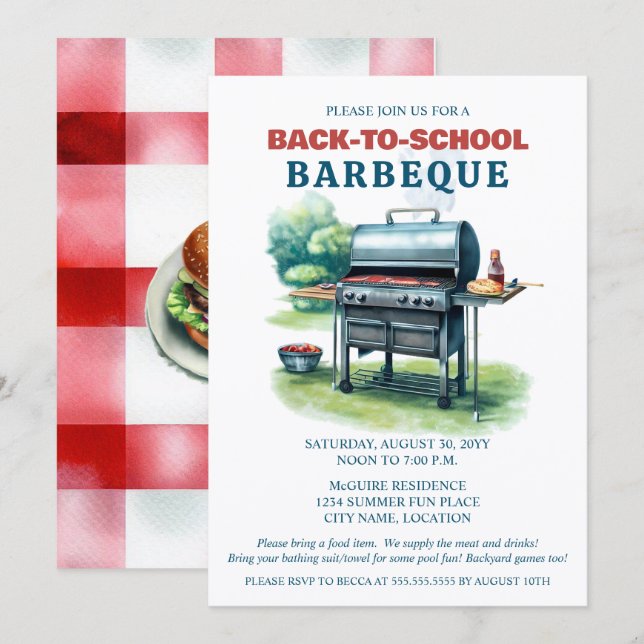 Invitation Fête BBQ de rentrée scolaire d'été (Devant / Derrière)