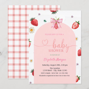Invitation Fête bébé Arc-en-ciel à l'aquarelle fraise rouge à