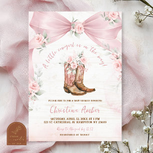 Invitation Fête bébé Arc-en-ciel Bottines et Rubans Rose
