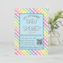 Fête bébé arc-en-ciel Gingham Pastel Bleu