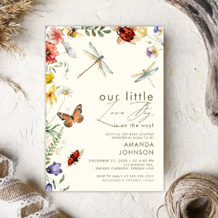 Invitation Fête bébé Boho Love Bug Insectes Libellule 