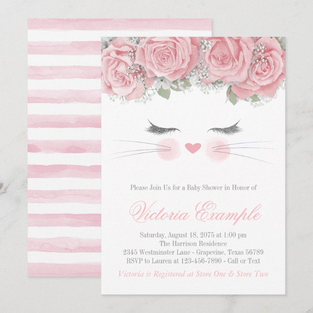 Invitation Fête bébé Chat (Devant / Derrière)