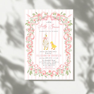 Invitation Fête bébé Code QR Floral Rose de Canard Ridicule