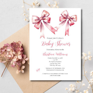 Invitation Fête bébé Coquette Ruban Rose