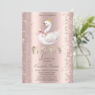 Invitation Fête bébé Cygne Floral Confettis Pailletés Ruban