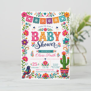Invitation Fête bébé de style folk art mexicain coloré