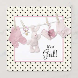 Invitation Fête bébé fille au linge rose