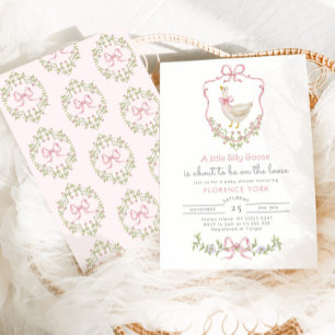 Invitation Fête bébé fille Silly Goose arc-en-ciel rose fanta