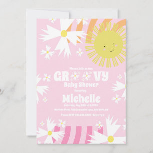 Invitation Fête bébé Fleur de marguerite Groovy Soleil Arc-en