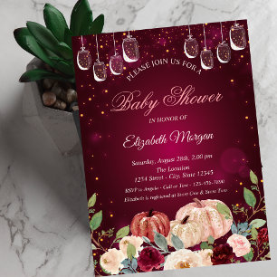 Invitation Fête bébé Fleurs,Citrouille aquarelle,Lumières