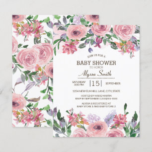 Invitation Fête bébé florale de printemps aquarelle rose lava