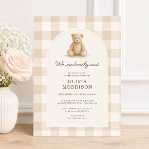 Invitation Fête Bébé Gingham Bearly Wait Mixte