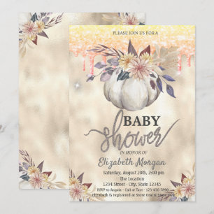 Invitation Fête bébé Glitter Drips Citrouille Aquarelle