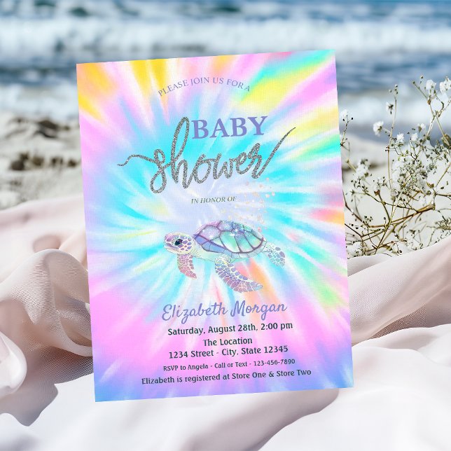 Invitation Fête bébé Glitter Turtle Tie Dye  (Créateur téléchargé)
