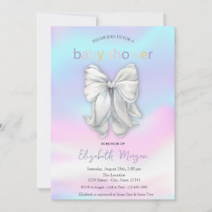 Invitation Fête bébé holographique à l'aquarelle avec un nœud