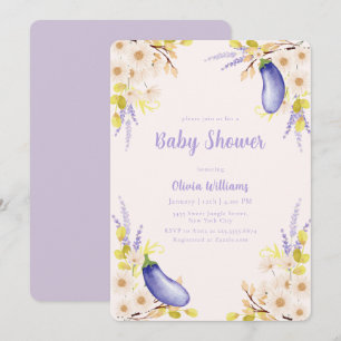 Invitation Fête bébé Lavande Daisy Fleur d'Aubergine Jardin 
