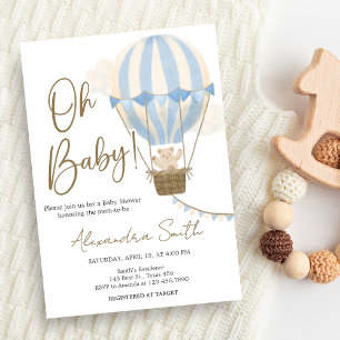 Invitation Fête bébé ours bleu bohème