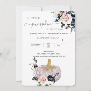 Invitation Fête bébé Paillettes Floral Citrouille Points 