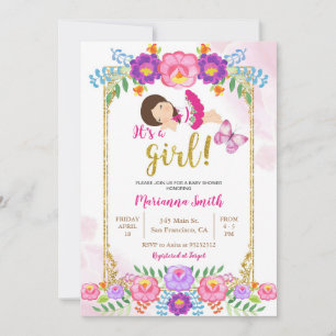 Invitation Fête bébé papillon floral mexicain 
