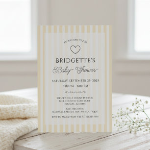Invitation Fête bébé rayures jaunes et blanches Prépa