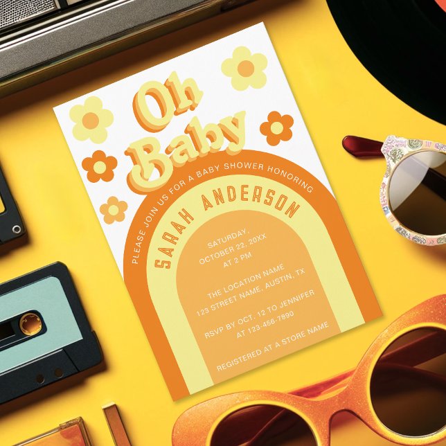 Invitation Fête bébé rétro Groovy 70s Flower Power (Créateur téléchargé)