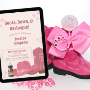 Invitation Fête bébé rose Boots Bows & BBQ