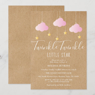 Invitation Fête bébé scintillante rose Kraft rustique