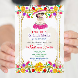 Invitation Fête bébé Shower Floral Mexicain Coloré Or