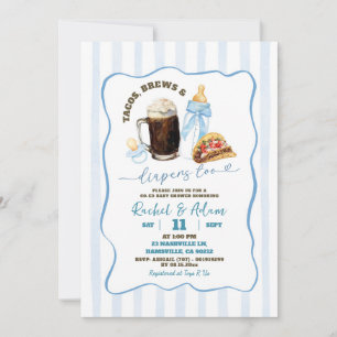 Invitation Fête bébé Stripes Blue Tacos Brews and Babies
