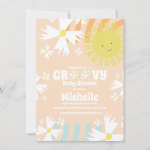 Invitation Fête bébé Summer Daisy Groovy Sun Rainbow