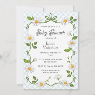 Invitation Fête bébé thème marguerite bleu ciel 001