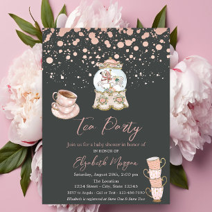 Invitation Fête bébé thème Rose Gold Dots Tea Party