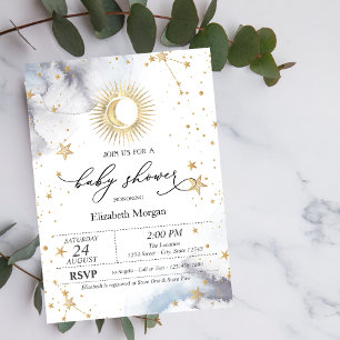 Invitation Fête bébé thème Soleil, Lune, Étoiles célestes